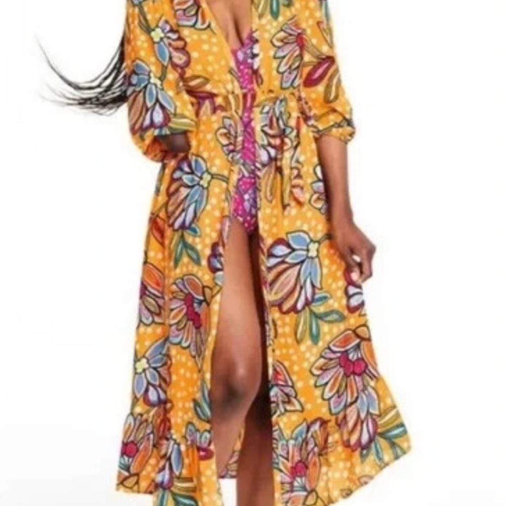 Tabitha Brown Vibrant Orange Floral Duster Dress/CoverUp